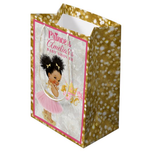アフロプリンセスバレリーナベビーガールピンク|金ゴールド ファンシー ミディアムペーパーバッグ (裏面アングル)