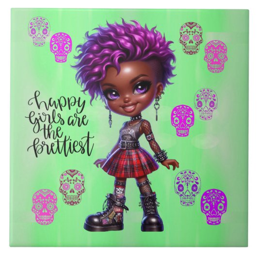 アフロプンク最も幸せな女の子セラミックタイル タイル (正面)