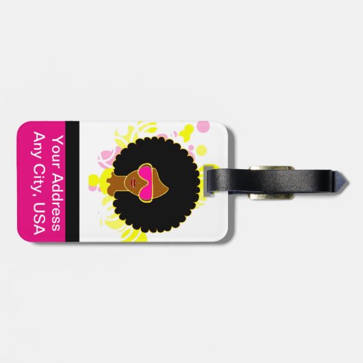 アフロヘアピンクのサングラスオンラゲージタグ ラゲッジタグ (裏面横)