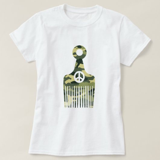 アフロヘアーピース迷彩柄 Tシャツ (デザイン正面)