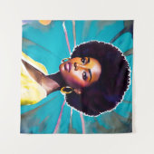 アフロヘアーメラニン・クイーンアートを持つ黒人女性 タペストリー (正面(横))