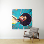 アフロヘアーメラニン・クイーンアートを持つ黒人女性 タペストリー (インサイチュ(横))