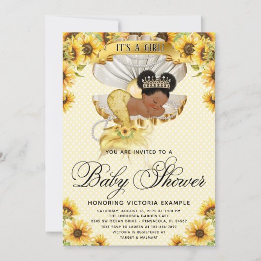 アフロマーメイドサンフラワーベビーシャワー招待状 招待状 (正面)