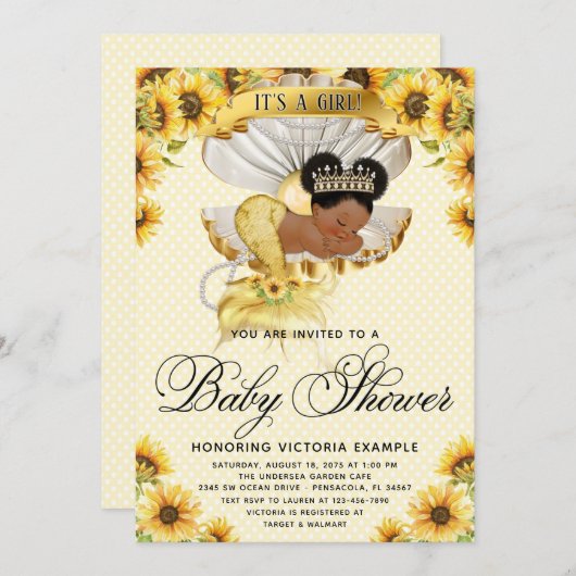 アフロマーメイドサンフラワーベビーシャワー招待状 招待状 (正面/裏面)