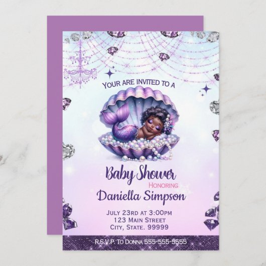 アフロマーメイドベビーシャワー招待状 招待状 (正面/裏面)