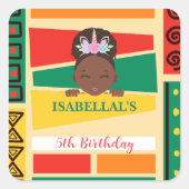 アフロモダンアフリカ系アメリカ人ガールズバースデーパーティー スクエアシール (正面)