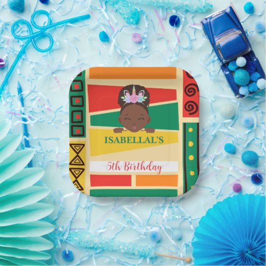 アフロモダンアフリカ系アメリカ人ガールズバースデーパーティー ペーパープレート (パーティー)