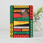 アフロモダンアフリカ系アメリカ人ガールズバースデーパーティー 招待状 (スタンド正面)