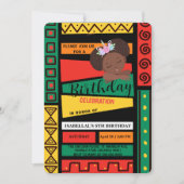 アフロモダンアフリカ系アメリカ人ガールズバースデーパーティー 招待状 (正面)