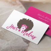 アフロモダンヘアガールホットピンクスクリプト美しいサロン 名刺