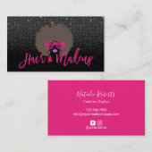 アフロモダンヘアガールホットピンクブラックグリッターサロン 名刺 (正面/裏面)