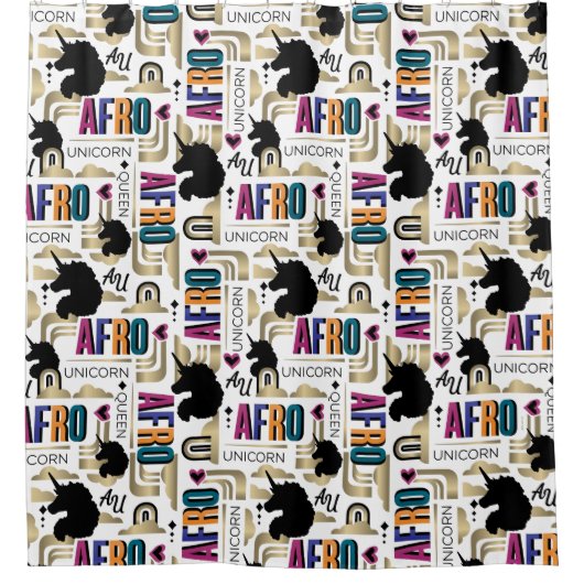 アフロユニコーンはっきりした模様 シャワーカーテン (正面)