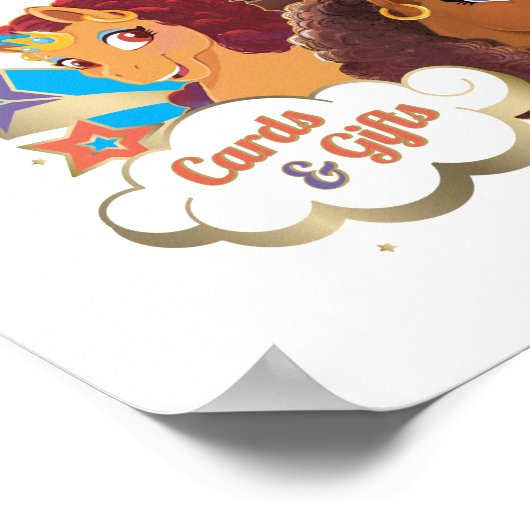 アフロユニコーンカード&ギフト誕生日表記号 ポスター (角)