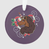 アフロユニコーンキャンディーケーンハートホリデー オーナメント (正面)