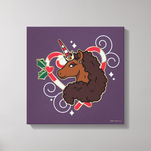 アフロユニコーンキャンディーケーンハートホリデー キャンバスプリント (正面)
