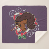 アフロユニコーンキャンディーケーンハートホリデー シェルパブランケット (正面(横))