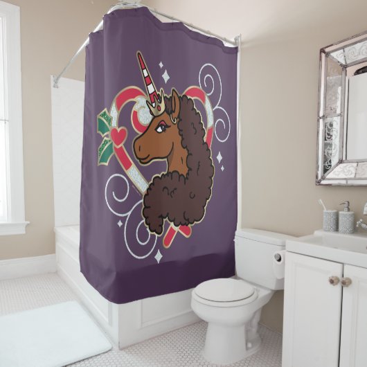 アフロユニコーンキャンディーケーンハートホリデー シャワーカーテン (インサイチュ)