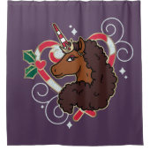 アフロユニコーンキャンディーケーンハートホリデー シャワーカーテン (正面)