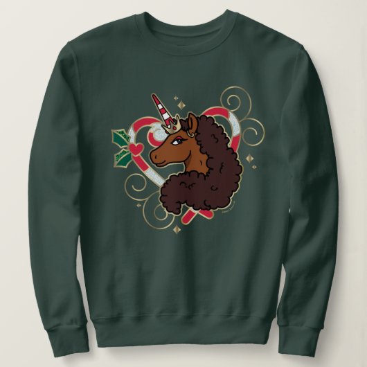 アフロユニコーンキャンディーケーンハートホリデー スウェットシャツ (デザイン正面)