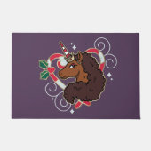 アフロユニコーンキャンディーケーンハートホリデー ドアマット (正面)