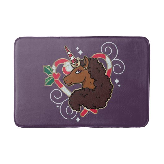 アフロユニコーンキャンディーケーンハートホリデー バスマット (正面)