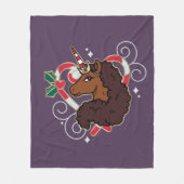 アフロユニコーンキャンディーケーンハートホリデー フリースブランケット (正面)
