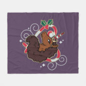 アフロユニコーンキャンディーケーンハートホリデー フリースブランケット (正面(横))