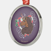 アフロユニコーンキャンディーケーンハートホリデー メタルオーナメント (左)