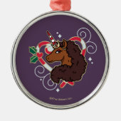 アフロユニコーンキャンディーケーンハートホリデー メタルオーナメント (正面)