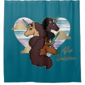 アフロユニコーントリオハートデザイン シャワーカーテン (正面)
