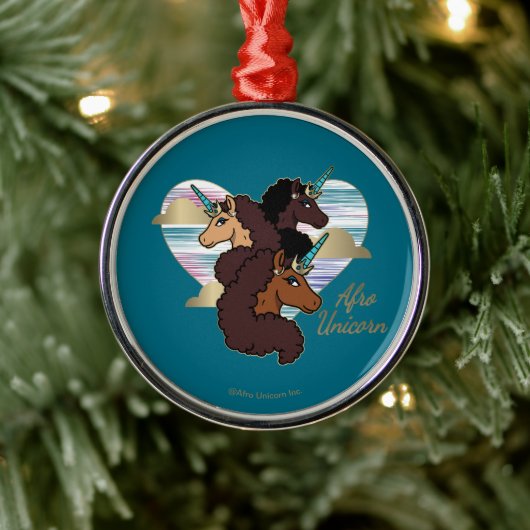アフロユニコーントリオハートデザイン メタルオーナメント (ツリー)
