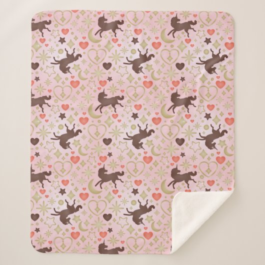 アフロユニコーンハート&スターピンクパターン シェルパブランケット (正面)