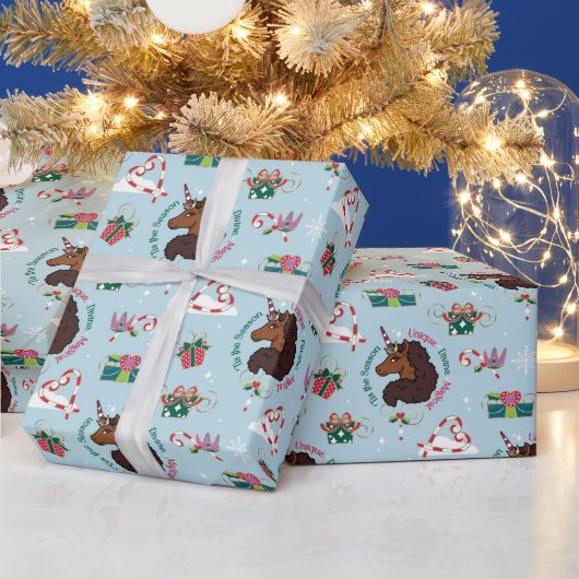 アフロユニコーンホリデーパターン ラッピングペーパー (クリスマス)