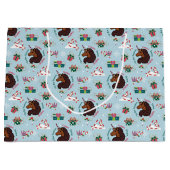 アフロユニコーンホリデーパターン ラージペーパーバッグ (正面)