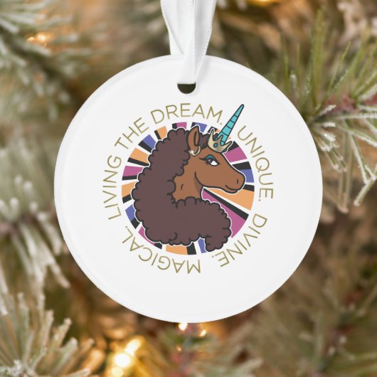 アフロユニコーンリビングザドリームデザイン オーナメント (ツリー)