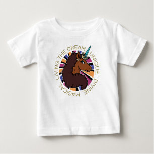 アフロユニコーンリビングザドリームデザイン ベビーTシャツ