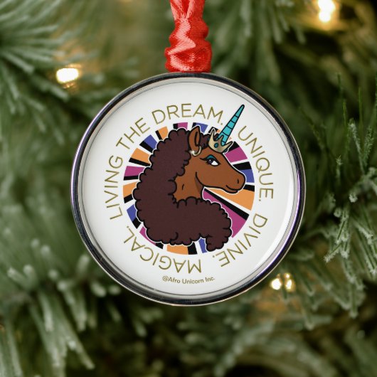 アフロユニコーンリビングザドリームデザイン メタルオーナメント (ツリー)