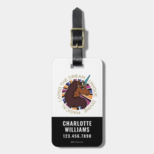 アフロユニコーンリビングザドリームデザイン ラゲッジタグ (正面縦)
