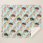 アフロユニコーン虹とハートパターン シェルパブランケット (正面(横))