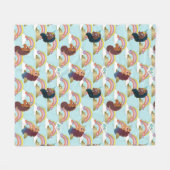 アフロユニコーン虹とハートパターン フリースブランケット (正面(横))