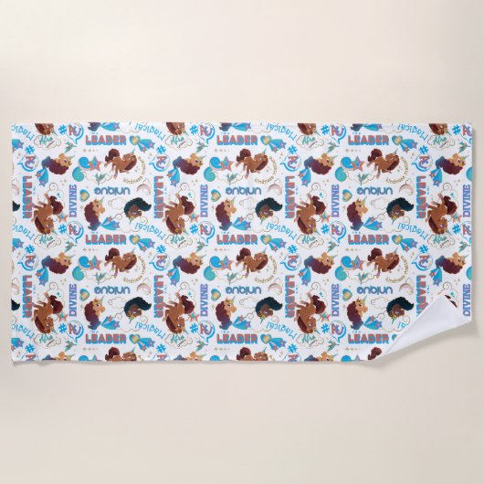 アフロユニコーン魔法の力を与えるパターン ビーチタオル (正面)