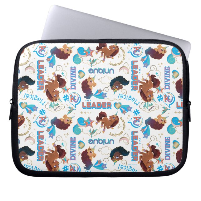 アフロユニコーン魔法の力を与えるパターン ラップトップスリーブ (正面)