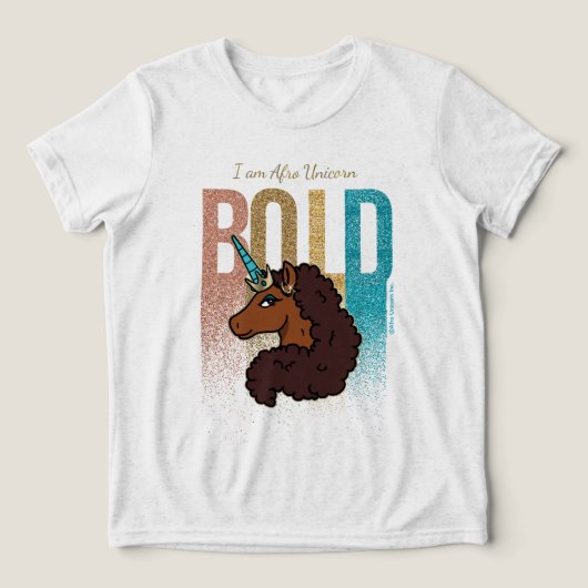 アフロユニコーン | はっきりしたグリッターデザイン トライブレンドTシャツ (デザイン正面)