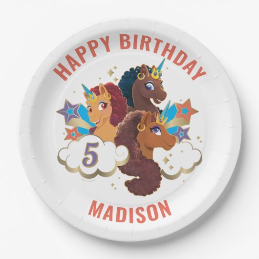 アフロユニコーン | マジカルガールズ誕生日 ペーパープレート (正面)