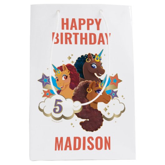 アフロユニコーン | マジカルガールズ誕生日 ミディアムペーパーバッグ (正面)