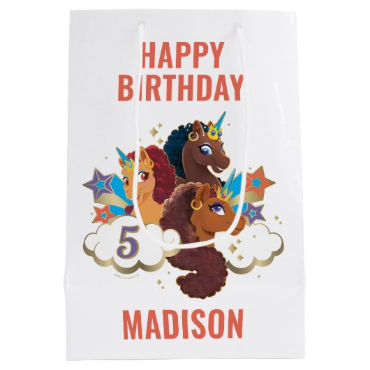アフロユニコーン | マジカルガールズ誕生日 ミディアムペーパーバッグ (裏面)