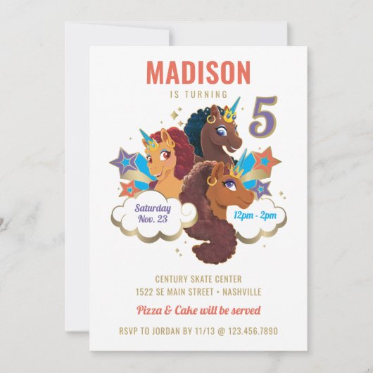 アフロユニコーン | マジカルガールズ誕生日 招待状 (正面)