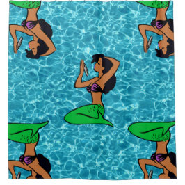 アフロラテンアメリカ系女性マーメイド海海 シャワーカーテン