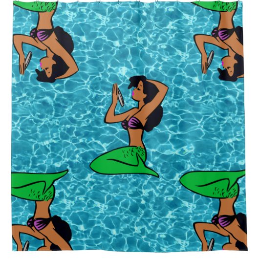 アフロラテンアメリカ系女性マーメイド海海 シャワーカーテン (正面)