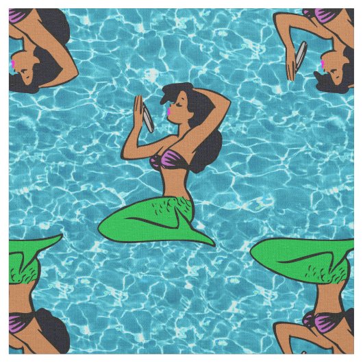 アフロラテンアメリカ系女性マーメイド海海 ファブリック (クローズアップ)